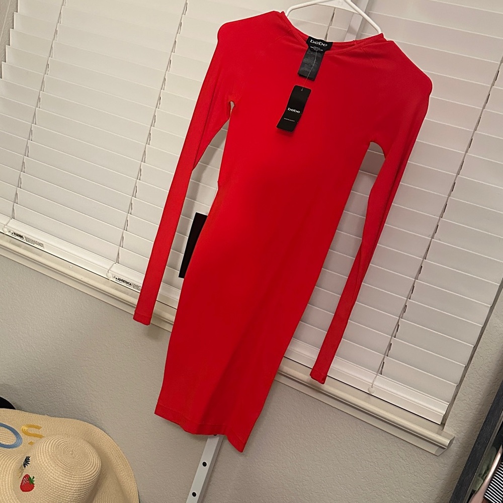 bebe Vibrant Red Long Sleeve Dress